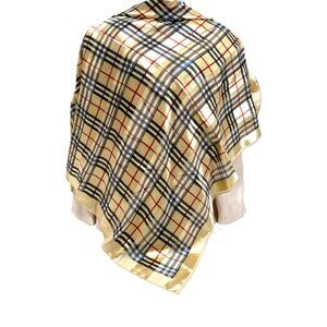 E-Lg 38" Burberrys Scarf 100% Silk Chiffon Satin Italy made Nova Gold Black (14)